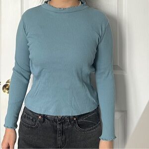 Uniqlo Women's Teal Long Sleeve Ribbed Top